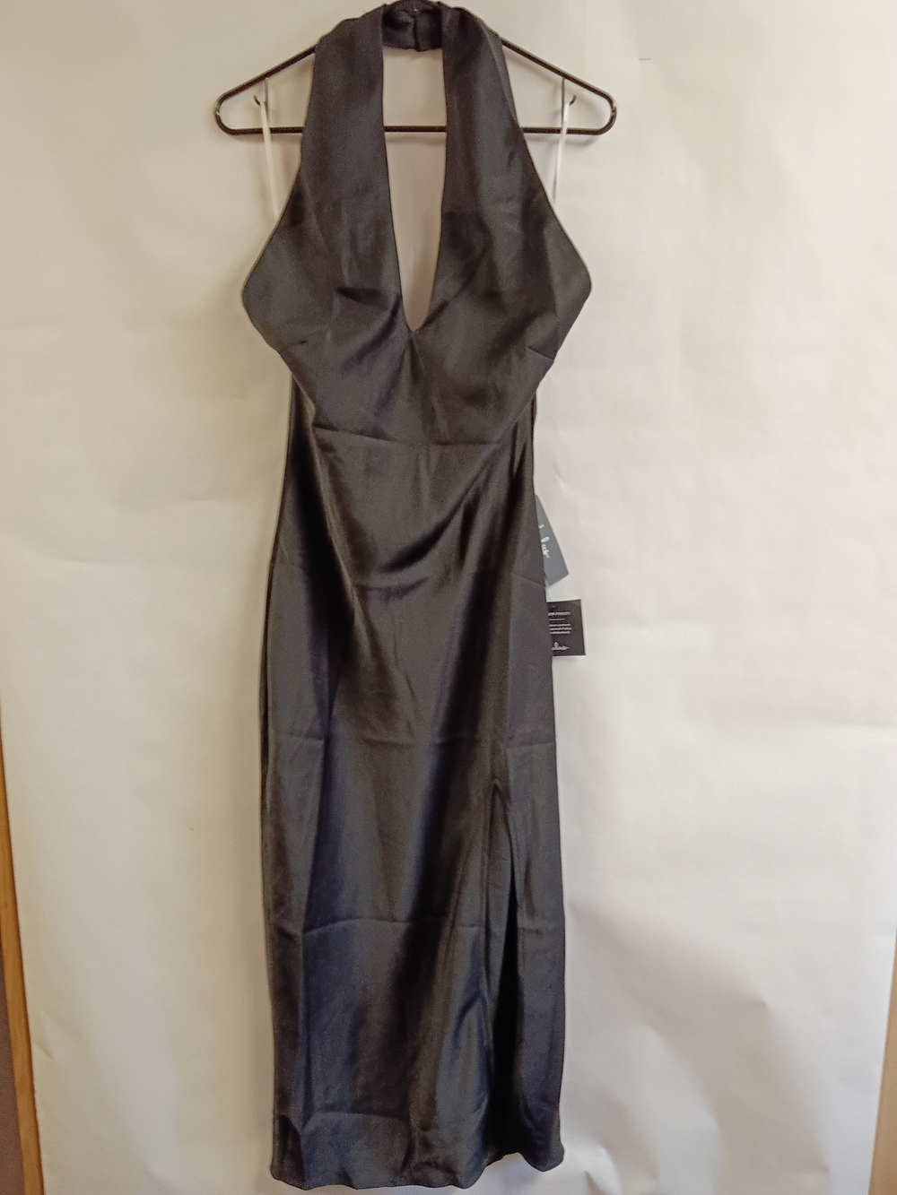 Lulus Timeless Glam Black Satin Halter A-line Midi Dress